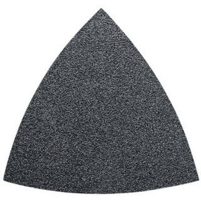 Triangular sanding attachment in grey-black colour, used for handheld sanding devices in woodworking or metalworking.