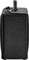 A black suitcase, side view. Handles and buckles visible at the top.