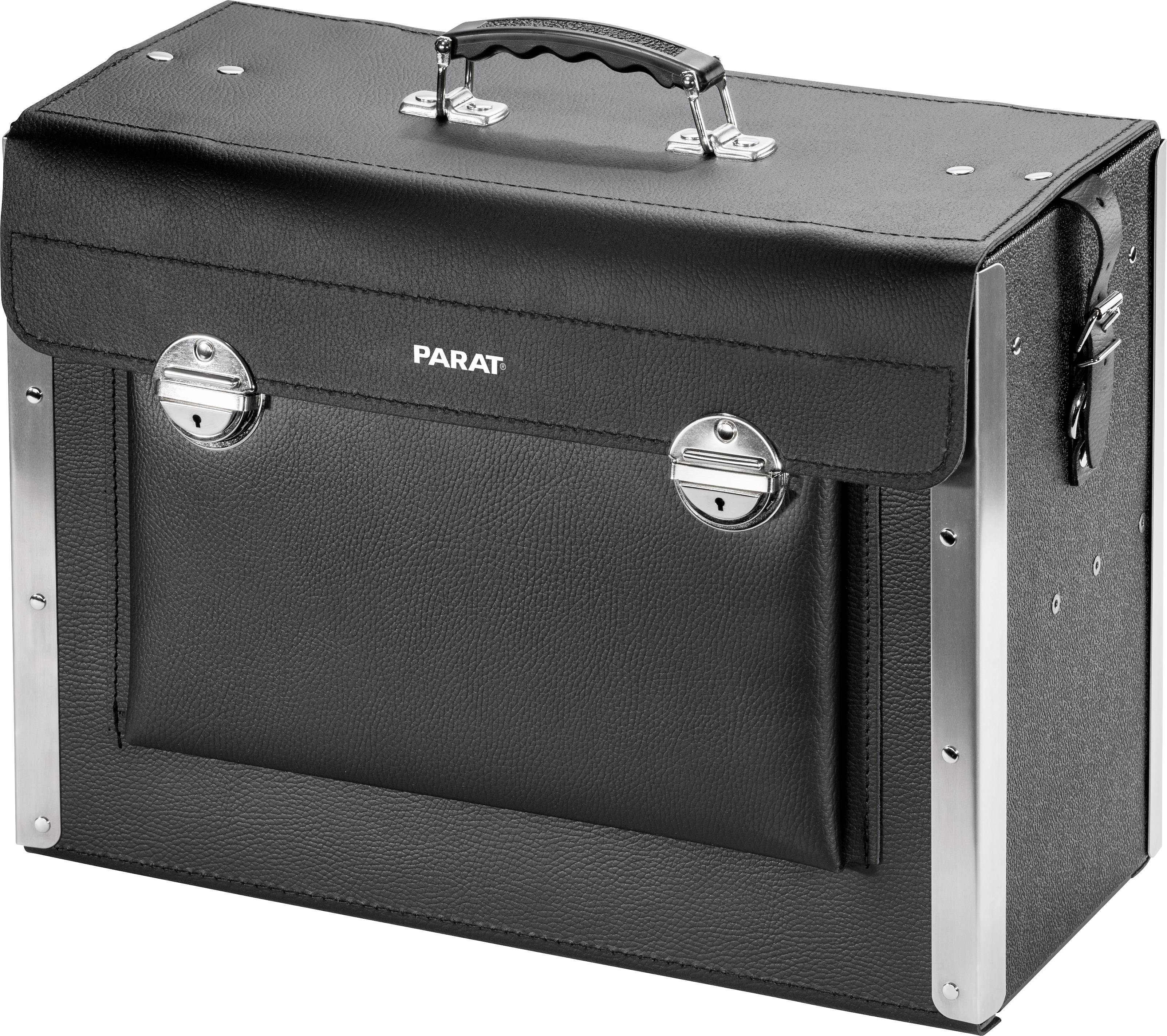 A black, rectangular tool case with silver locks and a handle on top. 'PARAT' printed on the front.