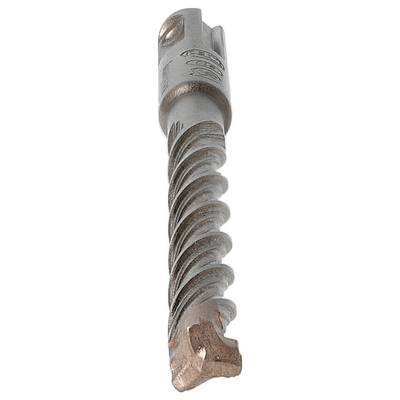 Close-up of a silver spiral drill bit with a copper-colored cutting tip on a plain white background.