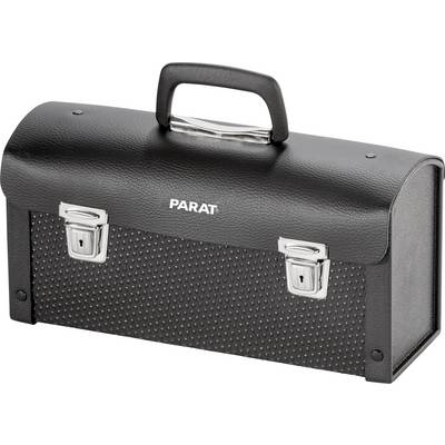 Black tool case with handle and two silver latches, with 'PARAT' written on it. Suitable for storing tools.