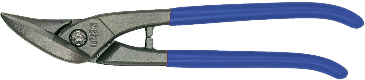 Metal shears with blue handles, suitable for cutting metal sheets.