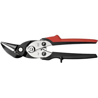 Metal shears with a black cutting head and red handle. Suitable for cutting sheet metal or wire.