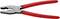 Pliers with a red handle and serrated jaws on a white background. Suitable for gripping and holding objects.