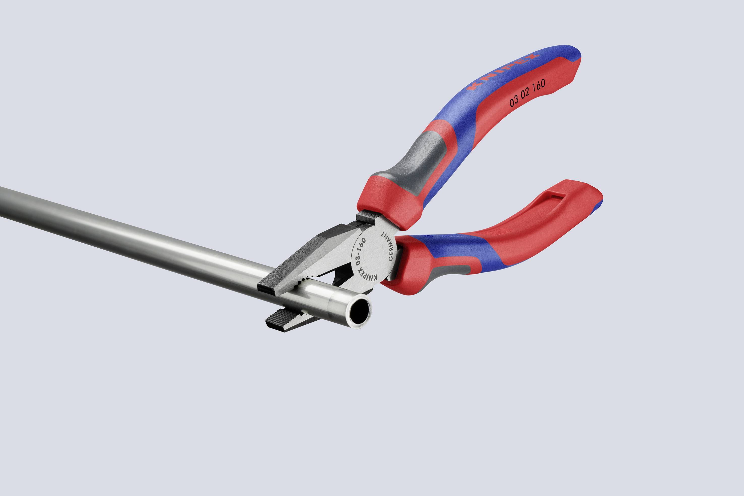 'Knipex pliers cut through a metal pipe.'