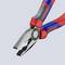 A combination pliers with a red and blue handle, suitable for gripping, cutting, and bending wires and small objects.