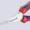 Pliers with red and blue handles, gripping a metal piece. Suitable for versatile gripping and cutting functions in the workshop.