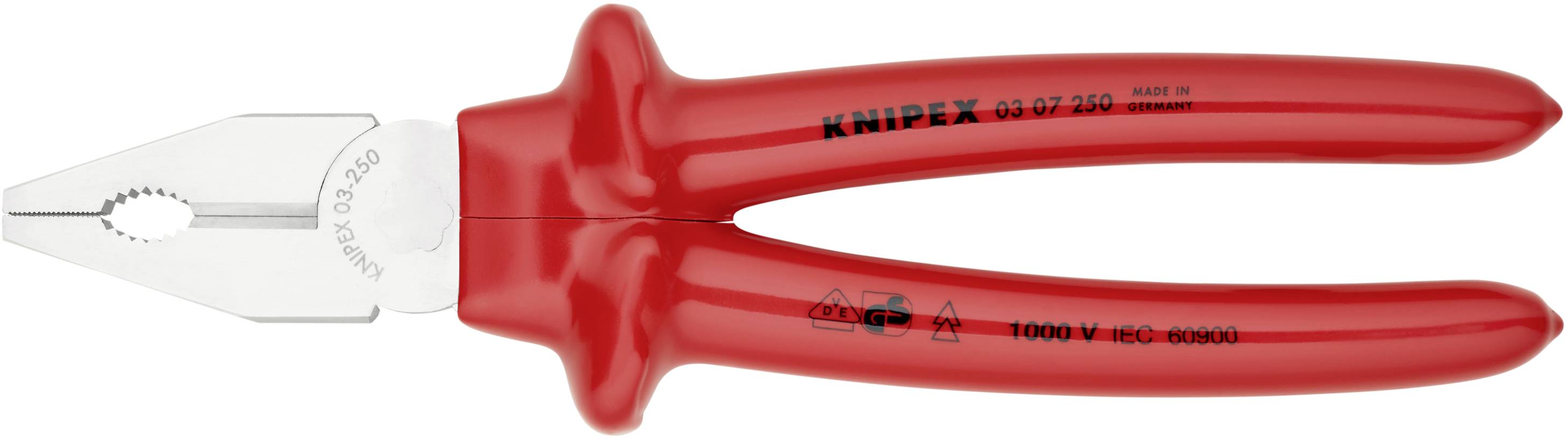 Knipex Side Cutters, red insulated handles, for work on live components up to 1000 V, robust construction.