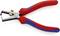 Red and blue wire strippers with adjustable screw for removing insulation from cables. Suitable for precise craftwork.