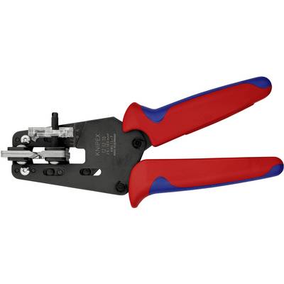 Wire stripping pliers with red handles and blue accenting, suitable for stripping and cutting cables. Used for electrical work.