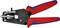 Wire stripping pliers with red handles and blue accenting, suitable for stripping and cutting cables. Used for electrical work.
