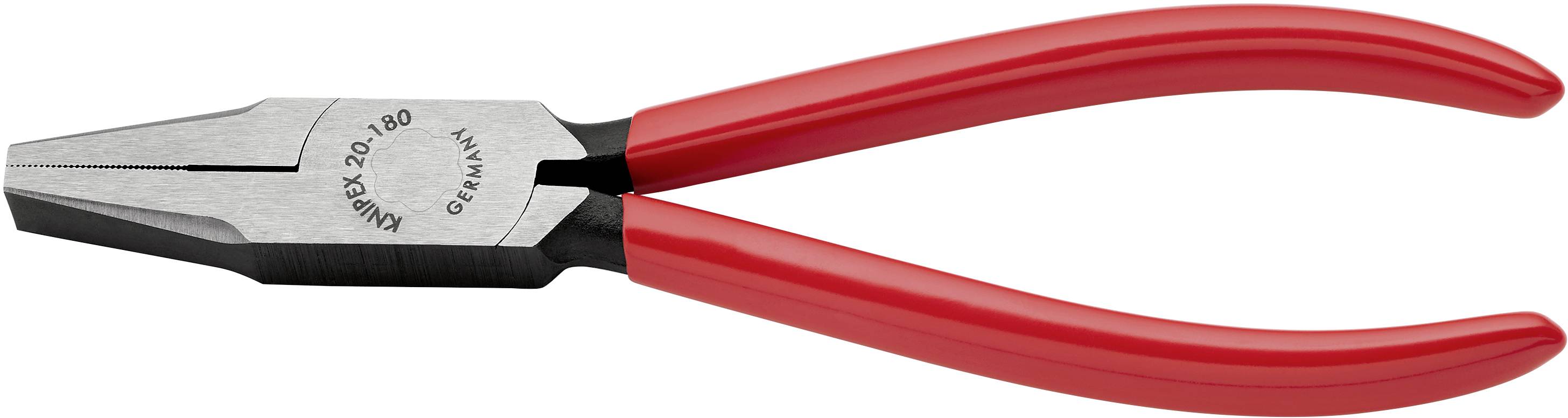 The image shows a combination pliers with red handles, suitable for gripping and cutting wires.