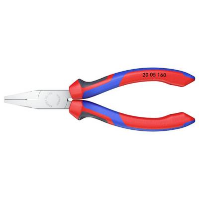 Side-cutting pliers with a red and blue handle, in closed position, metal jaws with finely serrated tips.