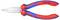 Side-cutting pliers with a red and blue handle, in closed position, metal jaws with finely serrated tips.