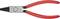 Sharp, tapered red pliers with black tips. Suitable for gripping or shaping wire and small objects.