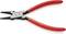 Round pliers with red handles, for precise bending of wires and metal parts. Tool consists of two pointed jaws.