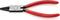 Round pliers with red handles and narrow, tapered jaws. A tool for precise bending of wire or metal.