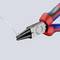 Round pliers with red handles bend a metal rod; tool is suitable for precise work with wire and jewellery.