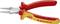 Insulated round pliers with red and yellow handles, suitable for electrical work up to 1000 V. Markings indicate safety standards.