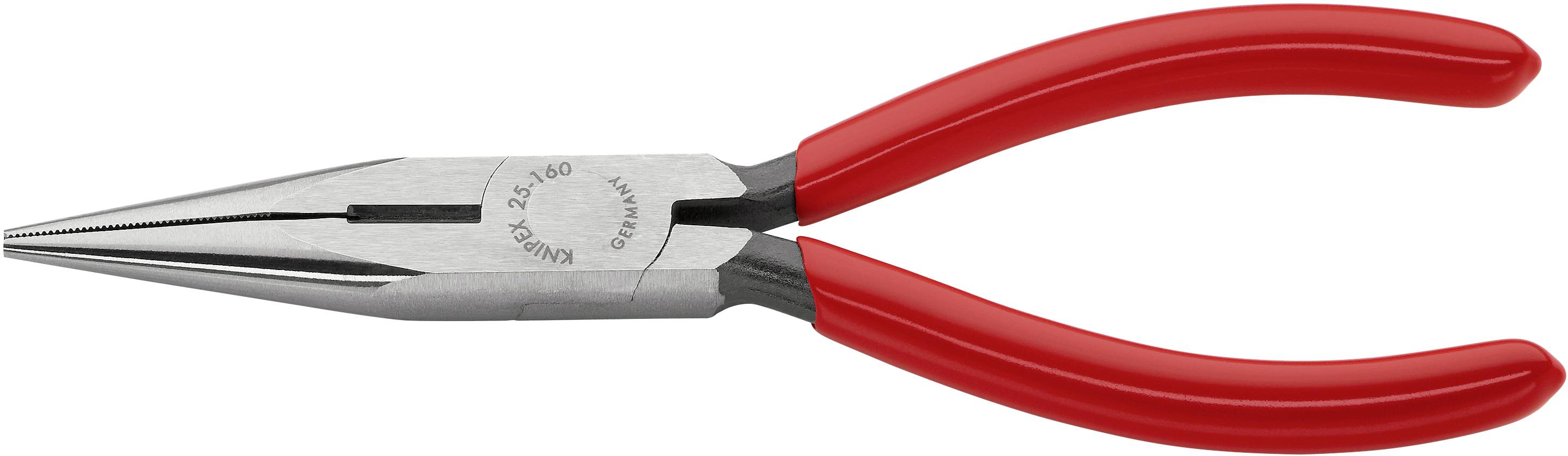 Red metal pointed pliers with rubber grips, primarily used for gripping and cutting work in craft and manual applications.