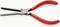 Red pointed pliers with serrated jaws and ergonomic handles, suitable for precision mechanical work and electronics assembly.