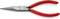 Flat long-nose pliers with long jaws and red handles, brand 'KNIPEX'. Suitable for precise gripping and cutting in tight spaces.