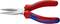 Red and blue flat pliers with insulated handles, suitable for precise gripping and cutting. 'Knipex' marking on handle.