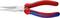 A red and blue flat round pliers by KNIPEX, made from chrome vanadium, used for gripping and holding workpieces.