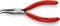 Red circlip pliers with curved tips and metal handle. Inscribed with 'Knipex' and 'Chrome-Vanadium, Made in Germany'.