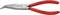 Red flat round-nose pliers with curved tips, suitable for gripping, holding and cutting wires and other materials.