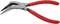 Pliers with red handles and curved jaws for gripping or bending objects.