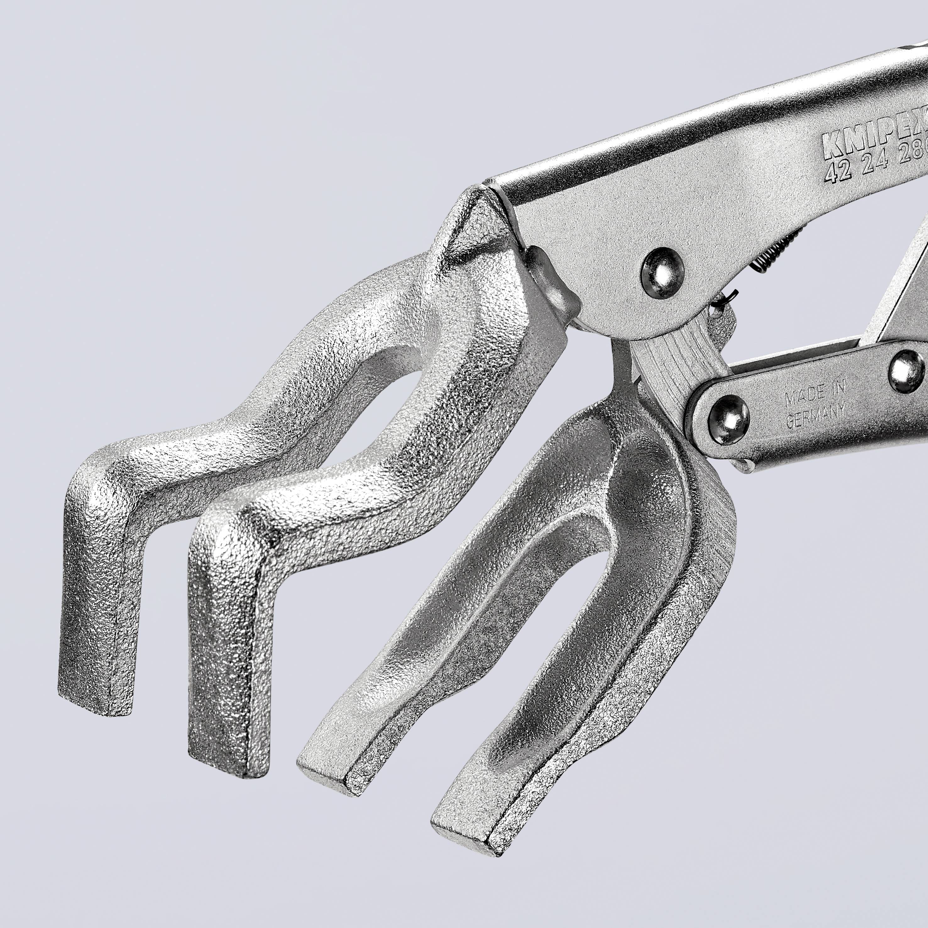 Metal pliers with a special hook gripper, ideal for use in workshops. Robust construction for secure grip and precision.