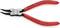 'Red Knipex pliers with black chrome-vanadium tips, suitable for circlips ranging from 12-25 mm, manufactured in Germany.'