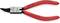 Red circlip pliers with curved jaws, suitable for rings from 12 to 25 mm. Manufactured from chrome vanadium steel in Germany.