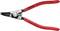 A red circlip pliers with 'KNIPEX' printed on it, suitable for circlips from 10-25mm, manufactured from chrome vanadium steel.
