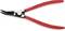 A red Knipex circlip pliers, Model 45 31 A31, for installing circlips, with a chrome vanadium housing and angled tips.