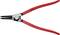 A red circlip pliers with curved tips, suitable for gripping and holding retaining rings.