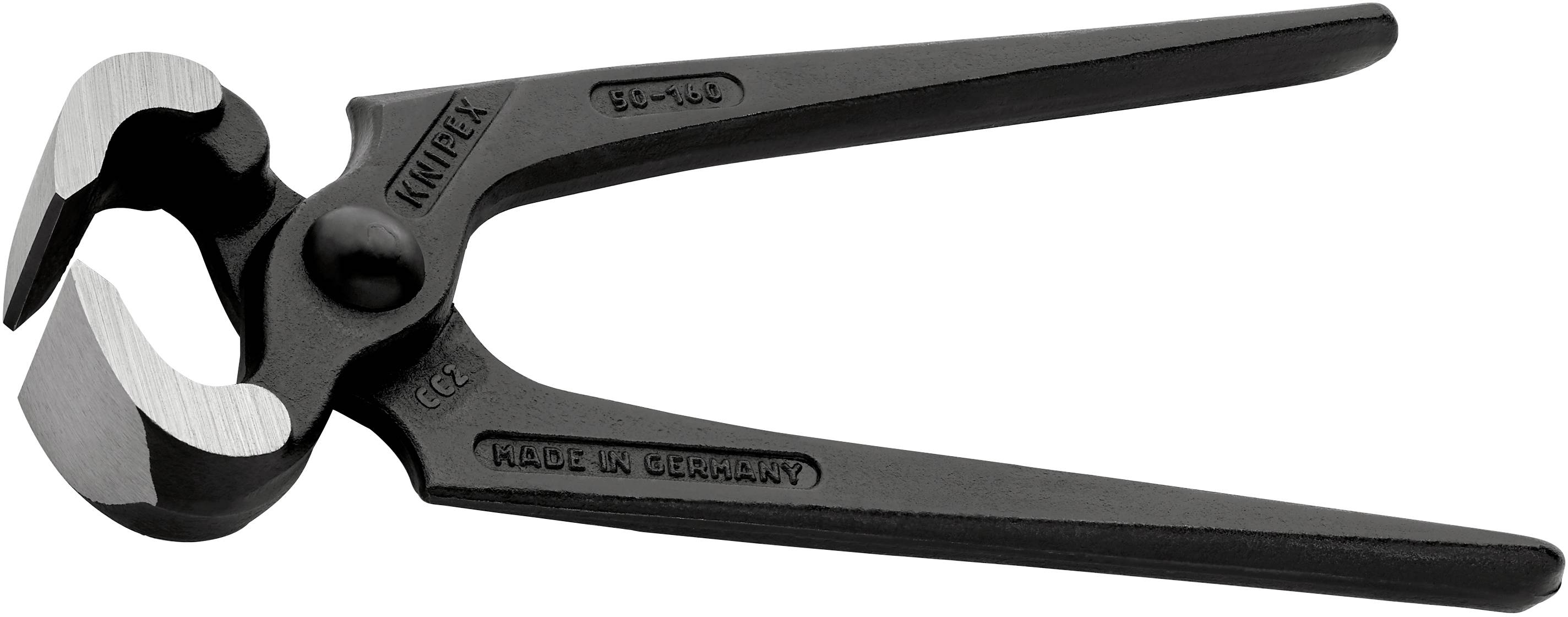 A black steel cutting pliers made of steel, suitable for cutting nails or wire. Engraved with 'Made in Germany'.