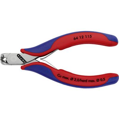 Red and blue side cutters with label 'Cu max. Ø 2.0/hard max. Ø 0.5', model number '64 12 115'.