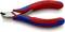 A red and blue Knipex pliers, specifically designed for cutting wire, lies on a white background.