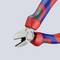 Pliers with red and blue handles, specifically designed for precise cutting, shown against a light background. Marked with 'Knipex'.