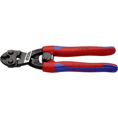 A red and blue cable cutter by 'Knipex'. Suitable for cutting through robust wires and small metal rods.