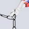 A pair of pliers with red handles is breaking a metal chain, suggesting the concept of breaking free or gaining liberation.