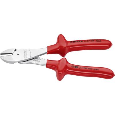 Tool image: Side cutter with red, insulated handles, suitable for voltages up to 1000 V, brand name and model number on handle.
