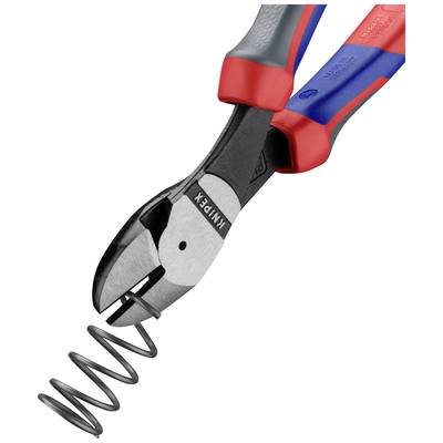 Side cutters cutting a metal spring. Comfortable, ergonomic handles for precise cuts visible. Suitable for craft work.