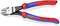 A Knipex combination pliers with red and blue handles, model number '74 22 200', made of chrome vanadium steel.