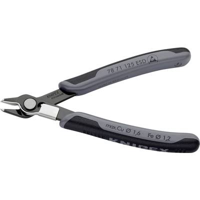 Pliers with grey and black handle, marked as Knipex, suitable for copper wires up to 1.6 mm and iron wires up to 1.2 mm.