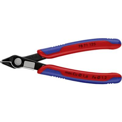 Side cutters, red and blue handles, black blades. Ideal for cutting copper wires up to 1.6 mm and iron up to 1.2 mm.