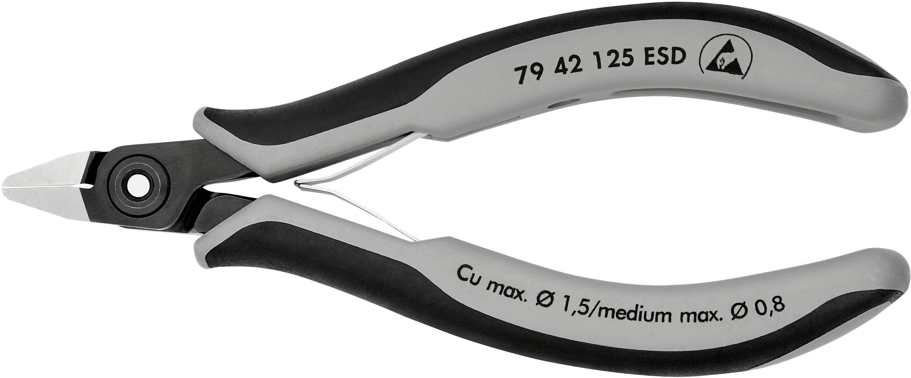 A precision pliers with a black and grey handle, suitable for electrical applications. Inscription: '79 42 125 ESD'.
