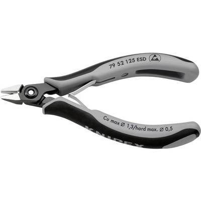 Side cutters with ergonomic handles, inscription: 'Cu max Ø 1.3/hard max. Ø 0.5', anti-static coating.<br><br>Note: In British English, technical specifications typically use a full stop (.) instead of a comma (,) for decimal points.